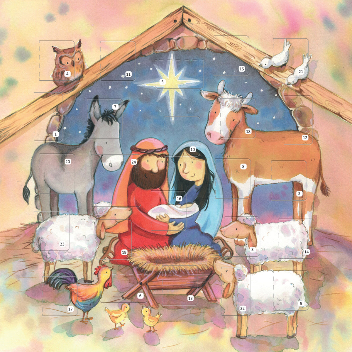 Christmas Story Square Advent Calendar Card - In A Stable