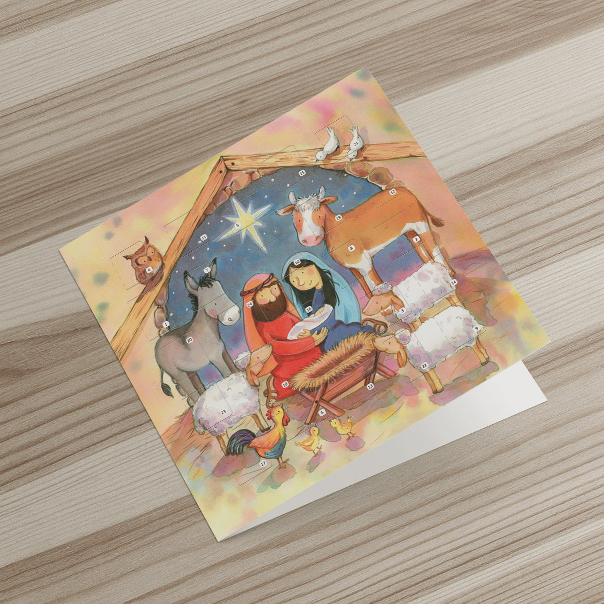 Christmas Story Square Advent Calendar Card - In A Stable
