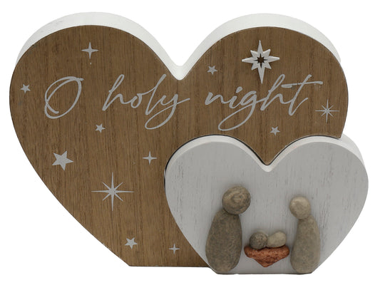 Pebble Nativity Heart Plaque - O Holy Night - The Christian Gift Company