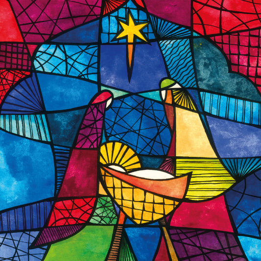 Welsh Bilingual Christmas Cards -  Stained Glass (pack of 10)