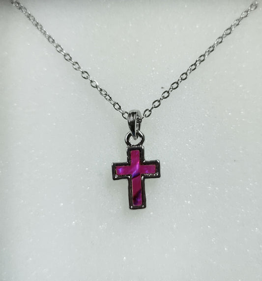 Paua Shell Cross Necklace Pink - The Christian Gift Company