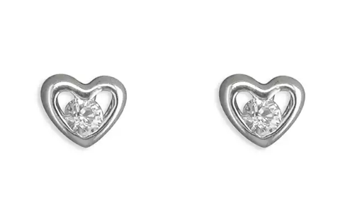 Silver Heart Shaped Earrings With CZ