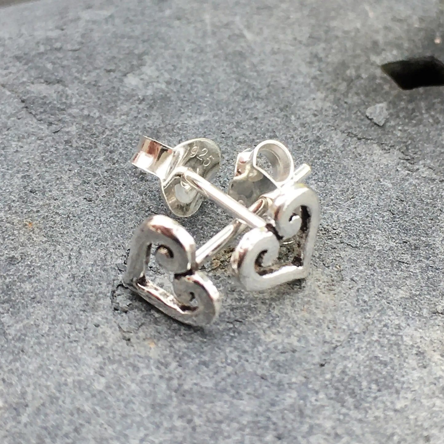Silver Heart Scroll Earrings