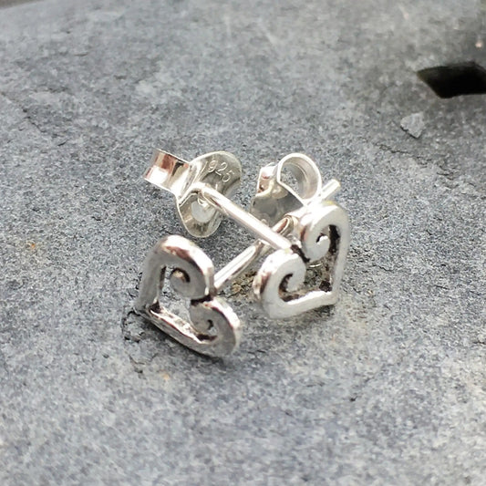 Silver Heart Scroll Earrings