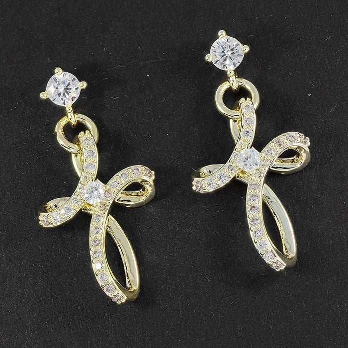 Looped Sparkle Cross Gold Plated Earrings - The Christian Gift Company