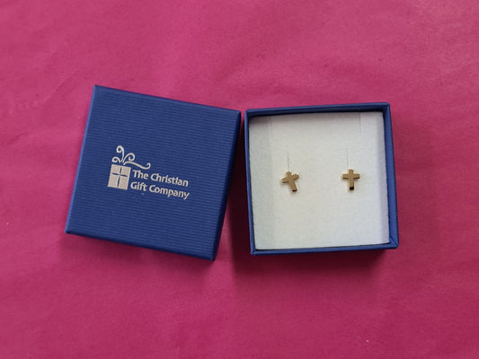 Gold-Plated Simple Cross Earrings - The Christian Gift Company