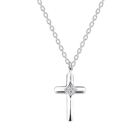 CZ Centre Silver Cross Necklace
