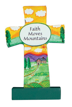Wood Message Cross-Faith/Mountains - The Christian Gift Company