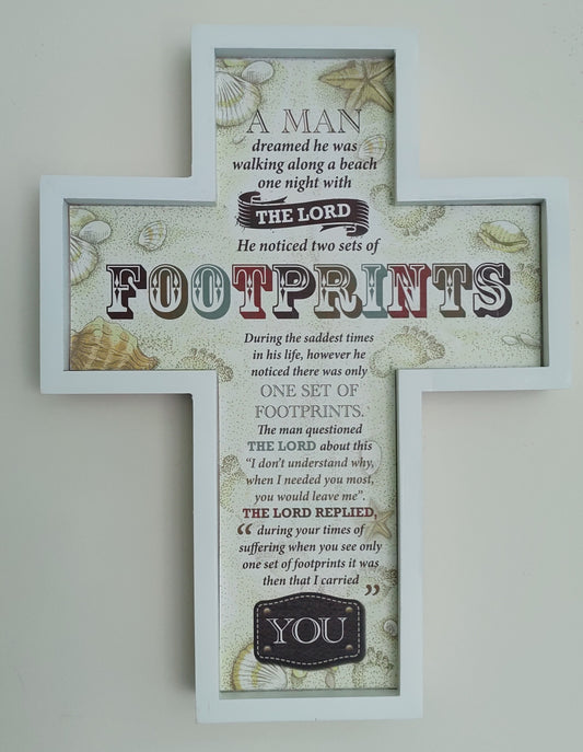 Wood Cross Plaque/Footprints - The Christian Gift Company