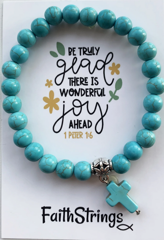 Turquoise Bead Stretch Bracelet - Joy - The Christian Gift Company
