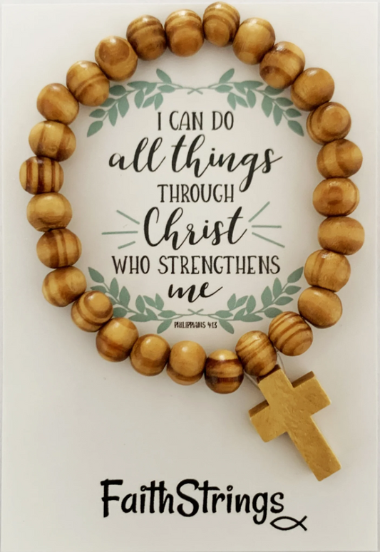 Wood Bead Bracelet - I can do all things - The Christian Gift Company