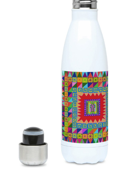 Patterned Square Cross Water Bottle - The Christian Gift Company