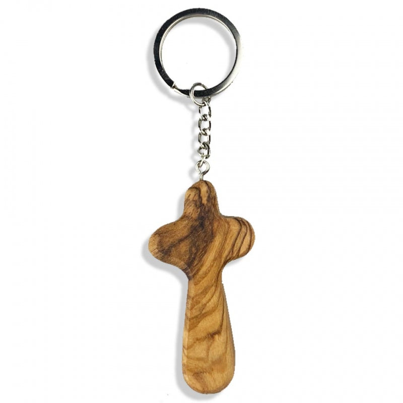 Olive Wood Cross Keyring