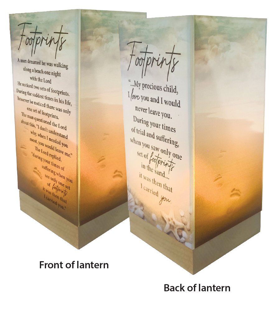 Glass Lantern - Footprints - The Christian Gift Company