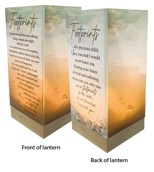 Glass Lantern - Footprints - The Christian Gift Company