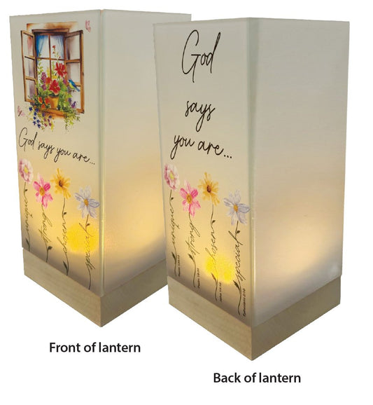 Glass Lantern - God Says You Are - The Christian Gift Company