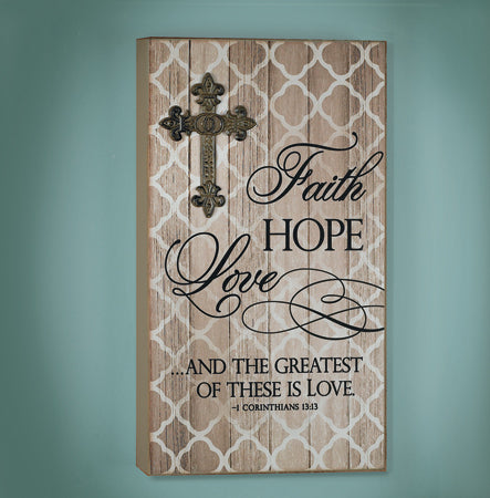 Wood Prayer Plaque/Faith, Hope and love - The Christian Gift Company