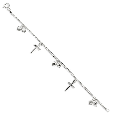 Silver Bracelet with Hearts and Crosses - The Christian Gift Company