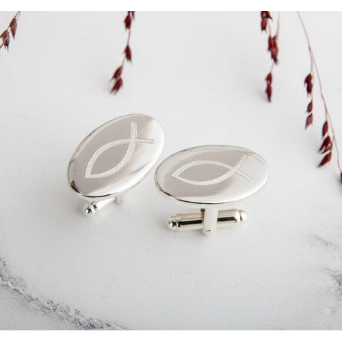 Ichthus Fish Cufflinks Oval - The Christian Gift Company