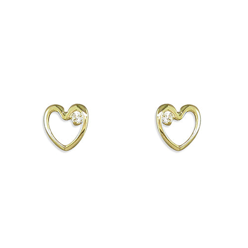 Gold Heart Outline Earrings With CZ - The Christian Gift Company