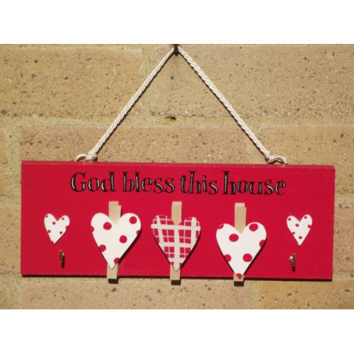 Red 'God Bless This House' plaque - The Christian Gift Company