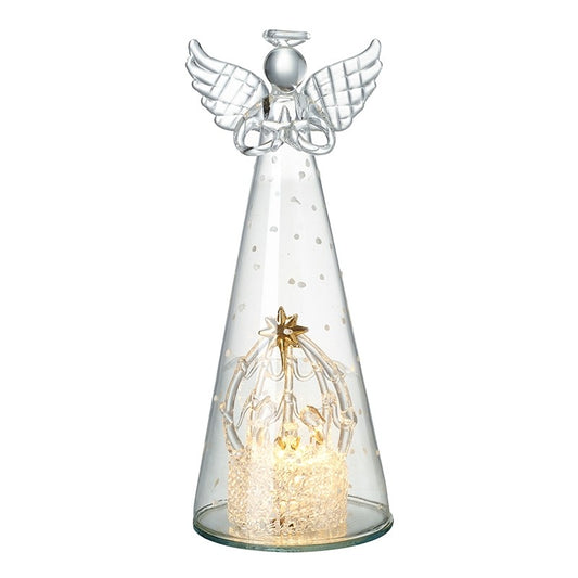 Large Glass Angel With Light Up Nativity - The Christian Gift Company