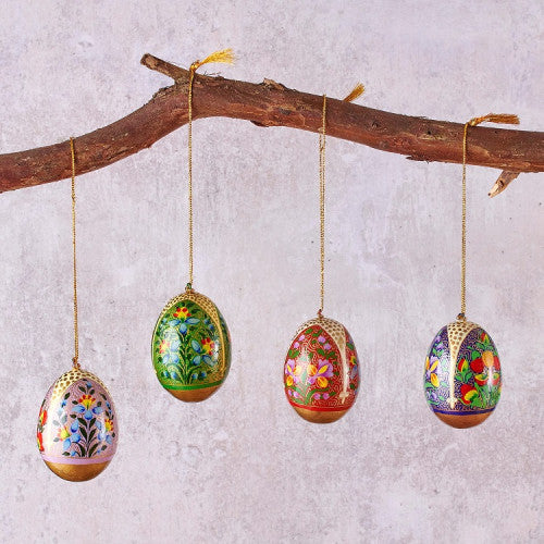 Set Of Four Kashmir Floral Hanging Eggs - The Christian Gift Company