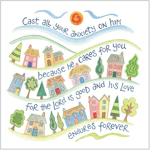 Hannah Dunnett Square Notecards Cast Your Cares - The Christian Gift Company