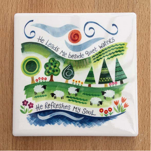 Hannah Dunnett Coaster - He Refreshes My Soul - The Christian Gift Company