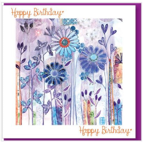 Happy Birthday Purple Flowers - No Bible Verse - The Christian Gift Company
