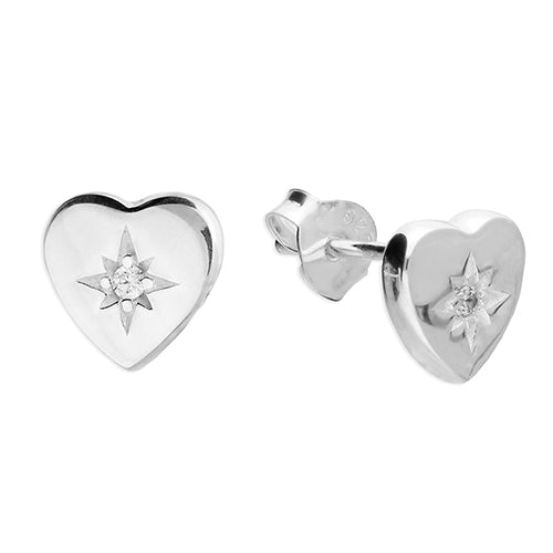 Heart Earring Studs With Cubic Zirconia And Diamond Cut Star - The Christian Gift Company