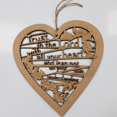 Trust In The Lord Wooden Laser Cut Hanging Heart - The Christian Gift Company