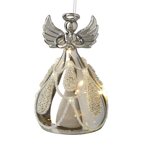 Light Up Glass Angel With Pearl Skirt - The Christian Gift Company