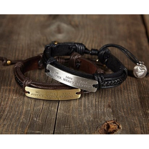 Micah Plaited Leather and Metal Bracelet - Silver Effect Metal - The Christian Gift Company