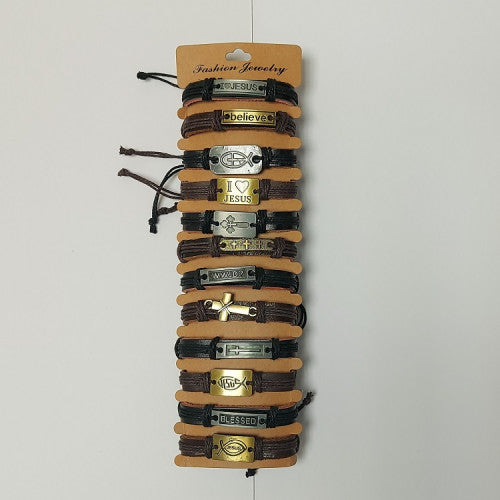 Mixed Leather & Metal Bracelets - The Christian Gift Company