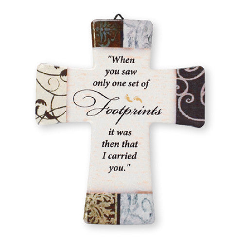 Porcelain Cross - Footprints - The Christian Gift Company
