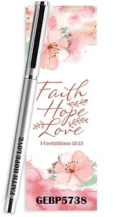 Faith Hope Love Gel Pen & Bookmark - The Christian Gift Company