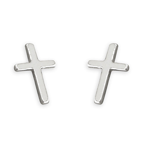 Slim Line Silver Cross Studs - The Christian Gift Company