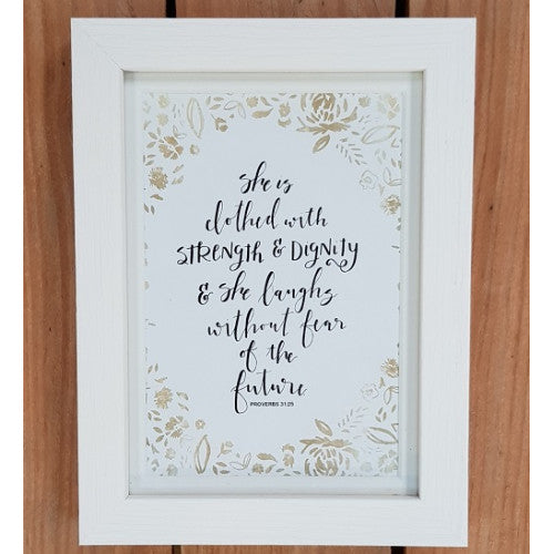 She Is Clothed With Strength & Dignity Framed Print - The Christian Gift Company