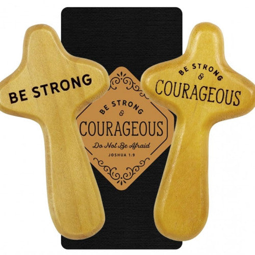Strong And Courageous Holding Cross And Card - The Christian Gift Company