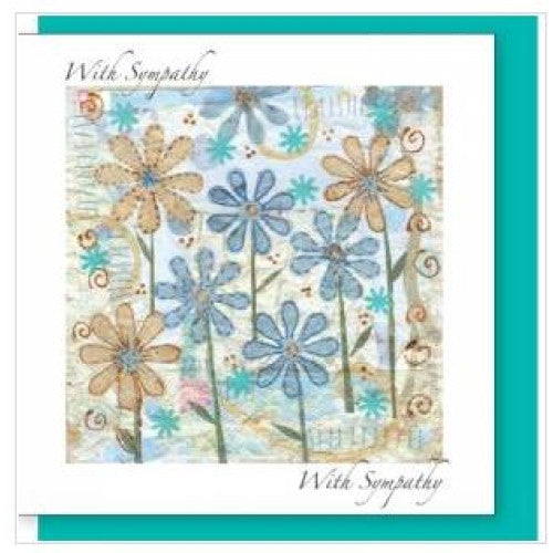 With Sympathy Greetings Card Teal Flowers - The Christian Gift Company