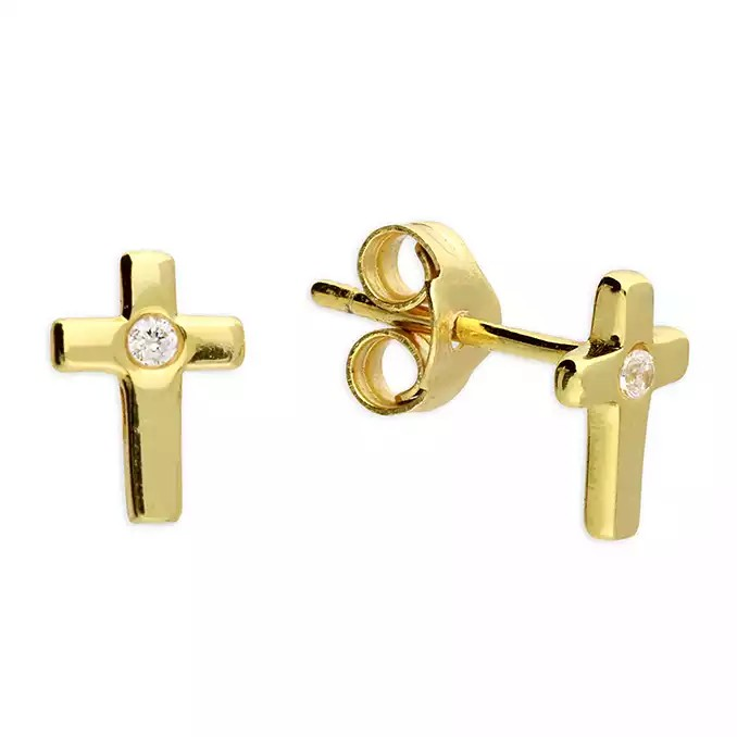 Gold Plated Cross Stud With CZ