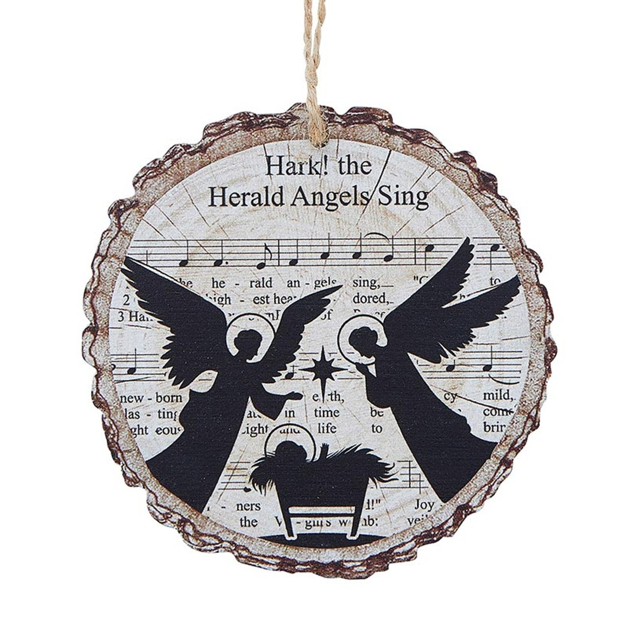 Hark the Herald Angels Sing Wood Slice Ornament