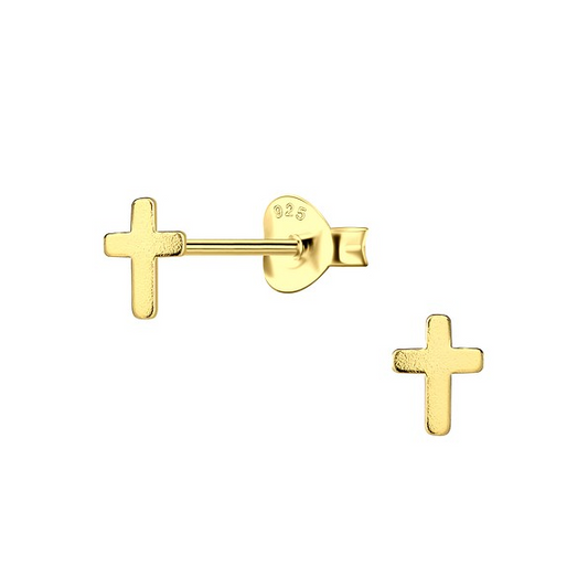 Gold Plated Sterling Silver Cross Studs - The Christian Gift Company