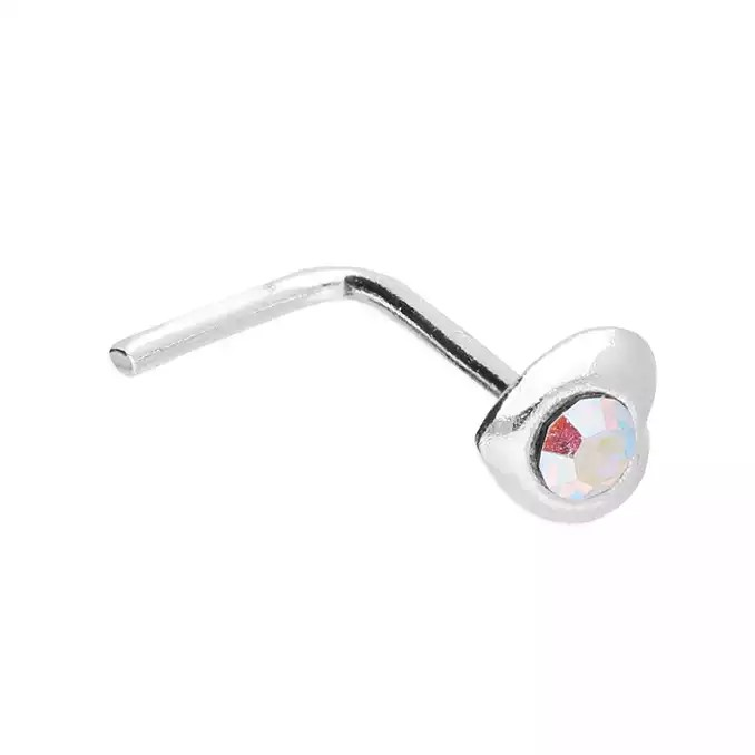 Sterling Silver Nose Stud - Crystal heart