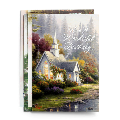 Thomas Kinkade - Birthday - Birthday Blessings - 12 Boxed Cards, KJV - The Christian Gift Company