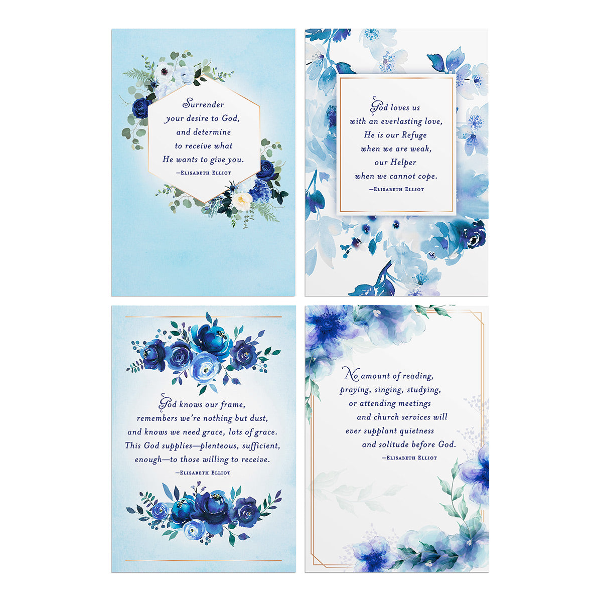 Elisabeth Elliot - Encourage - Blue Florals - 12 Boxed Cards - The Christian Gift Company