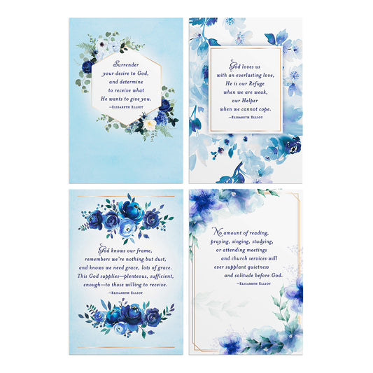 Elisabeth Elliot - Encourage - Blue Florals - 12 Boxed Cards - The Christian Gift Company