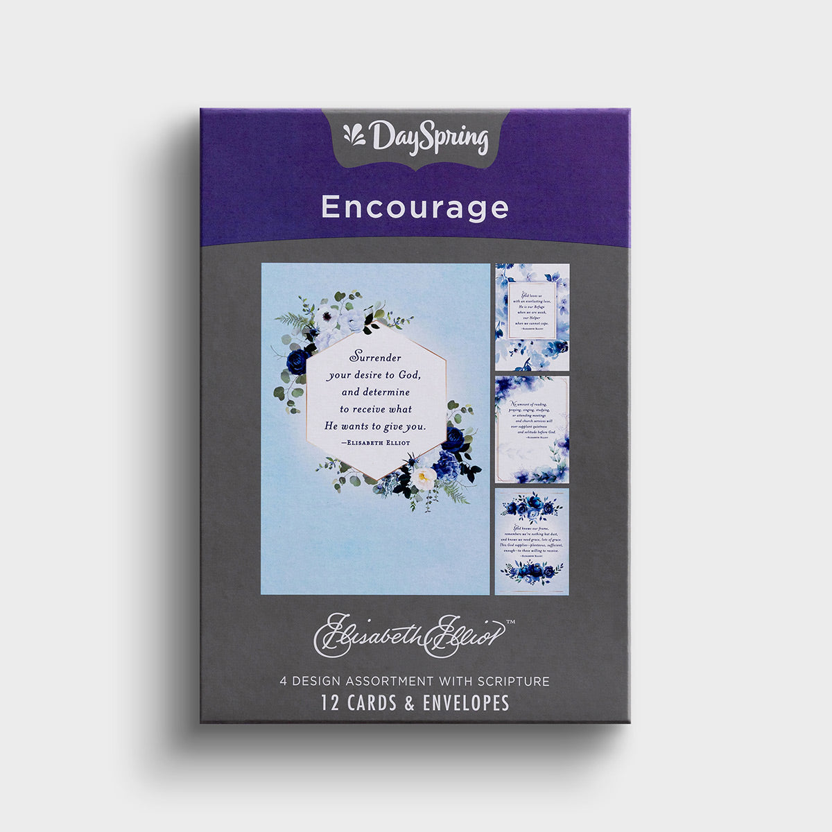 Elisabeth Elliot - Encourage - Blue Florals - 12 Boxed Cards - The Christian Gift Company