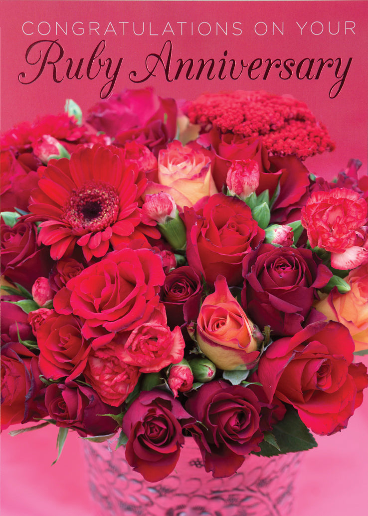 Ruby Anniversary Card - Flowers Foiled - The Christian Gift Company